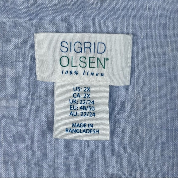 Sigrid Olsen 100% Linen Chambray Button Down Shirt 2X Coastal Nautical Layer - Picture 3 of 8